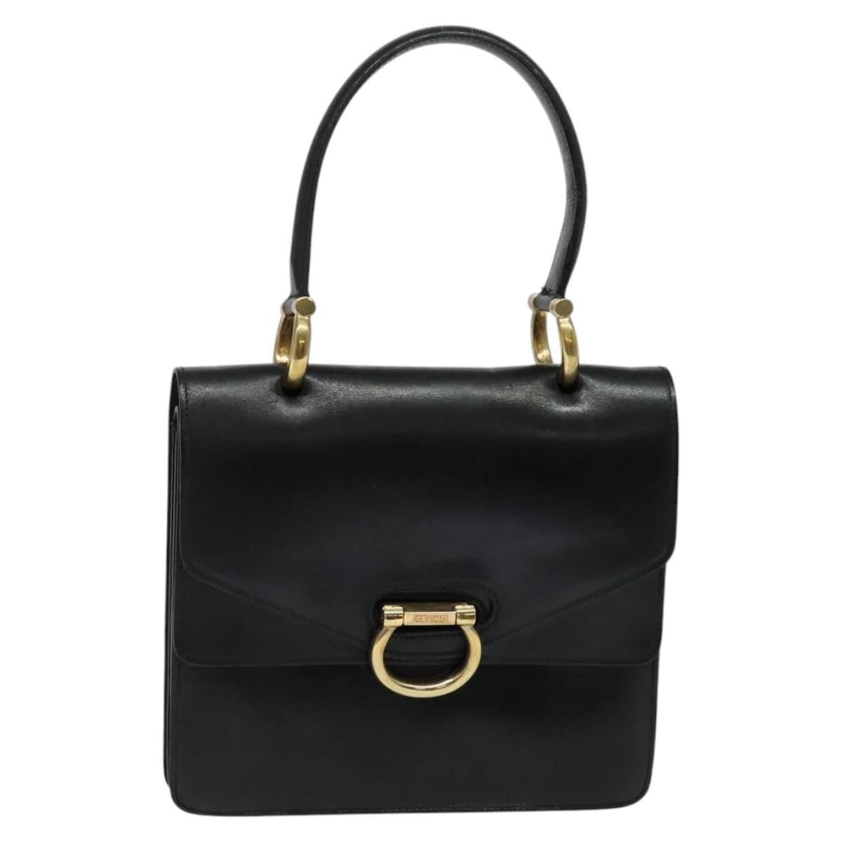 Celine Gancini Handbag Leather, BLACK, LEATHER, Handbag