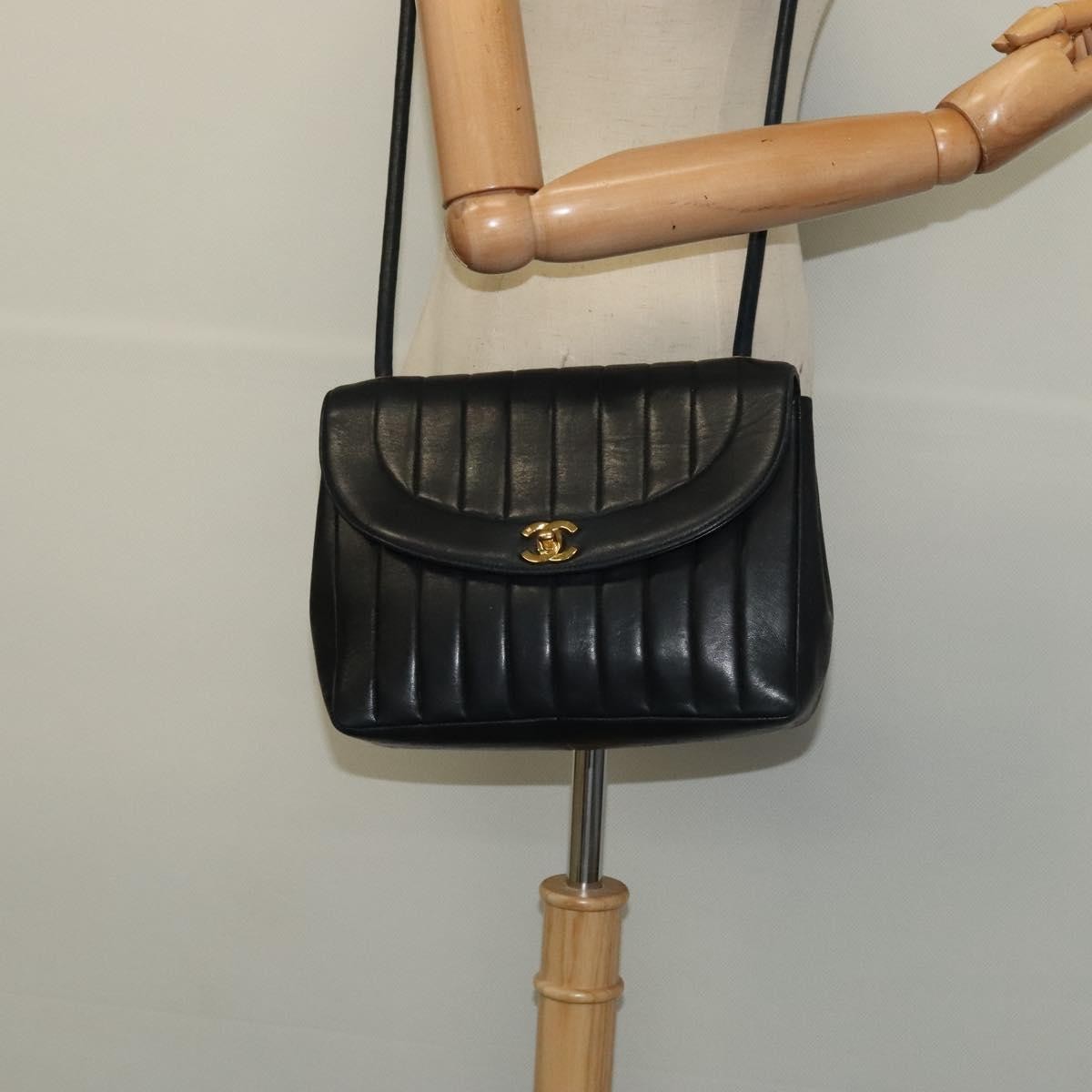 Chanel Vintage Vertical CC Flap Bag Leather, BLACK, LEATHER, Shoulder bag