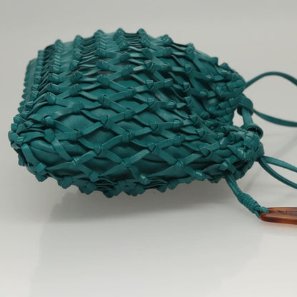 Chanel Vintage Resin Bucket Bag Woven Leather, TURQUOISE, LEATHER, Shoulder bag