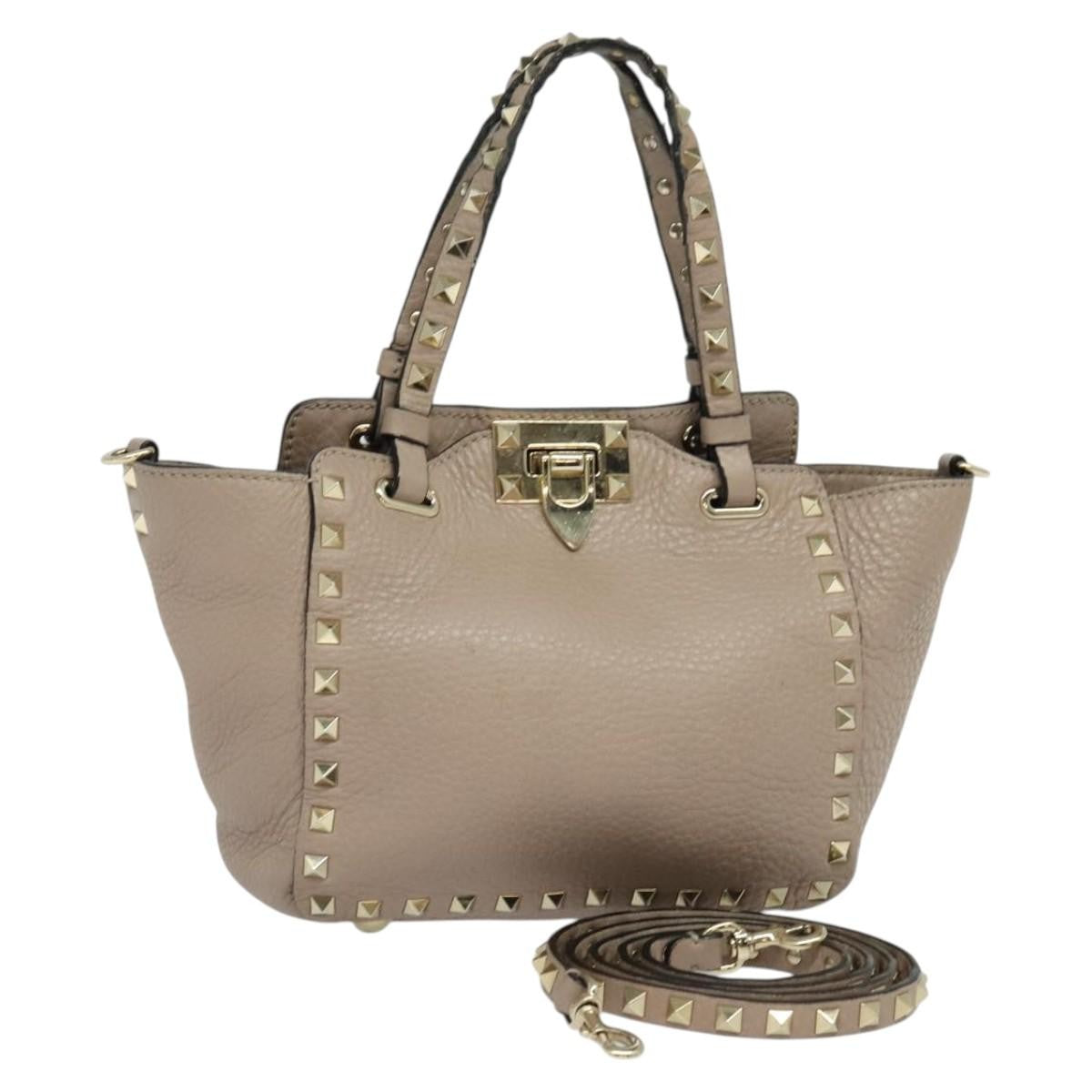 Valentino Garavani Rockstud Tote Pebbled Leather, BEIGE, LEATHER, Tote bag