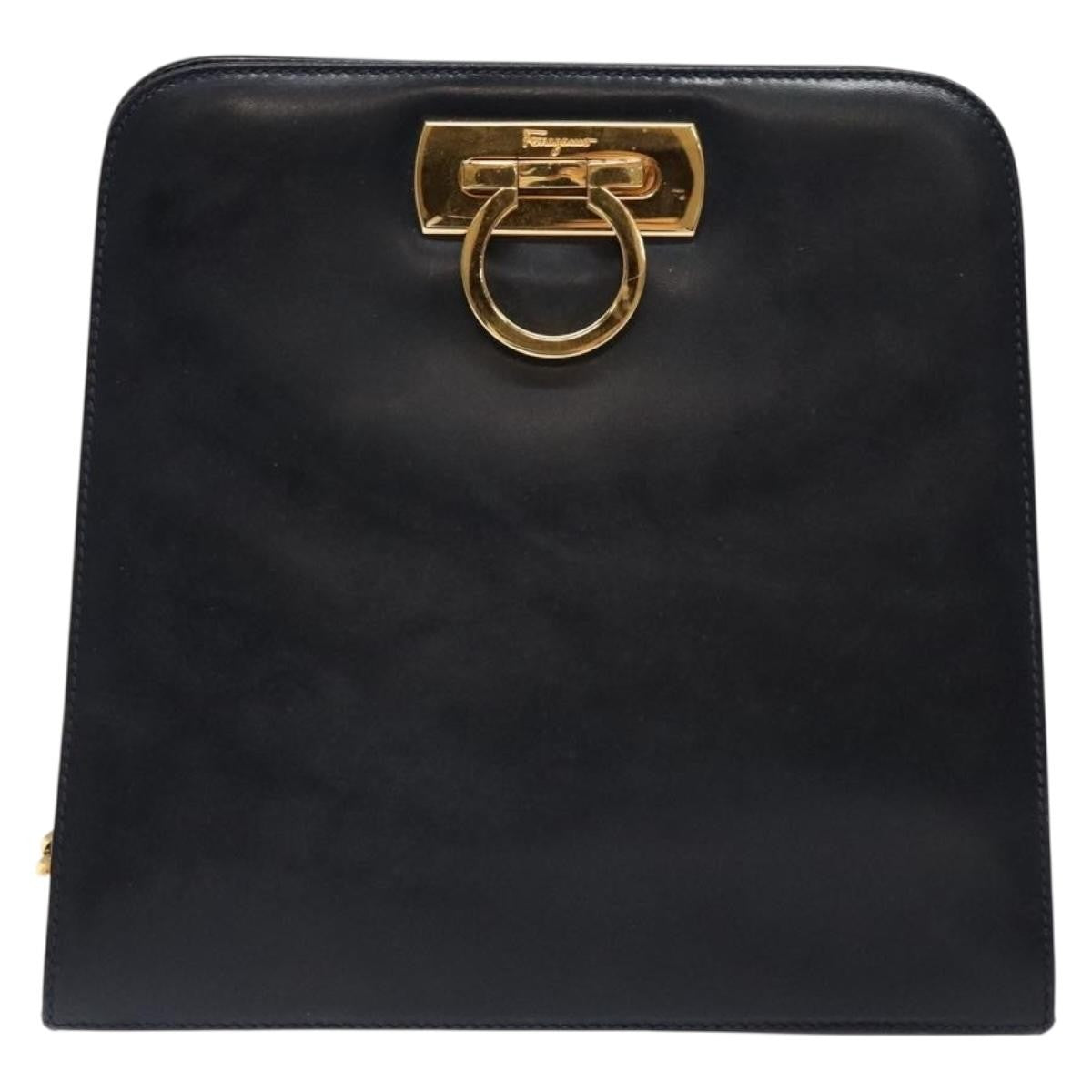 Salvatore Ferragamo Gancini Shoulder Bag Leather, NAVY, LEATHER, Shoulder bag