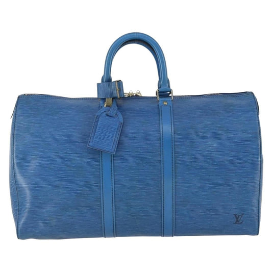 Louis Vuitton Keepall Bag Epi Leather, BLUE, LEATHER, Travel bag