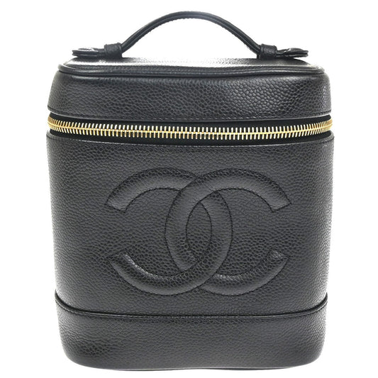 Chanel Vintage Timeless Cosmetic Case Caviar, Black, Leather, Handbag