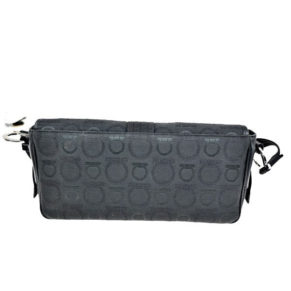 Salvatore Ferragamo Gancini Shoulder Bag Canvas, Black, Canvas, Shoulder Bag