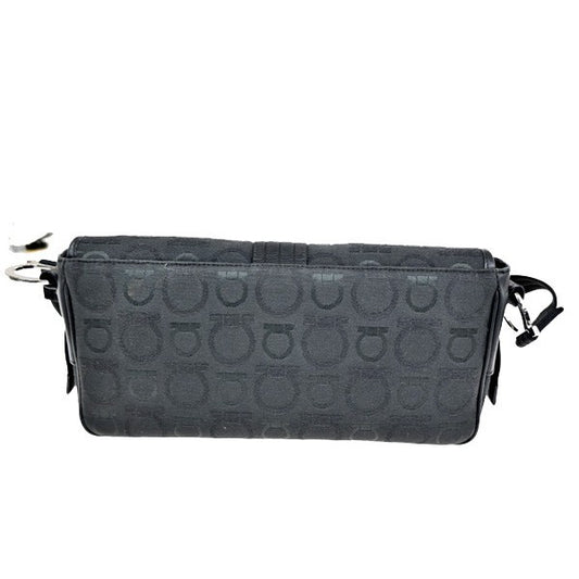 Salvatore Ferragamo Gancini Shoulder Bag Canvas, Black, Canvas, Shoulder Bag