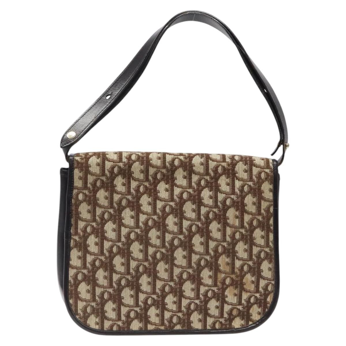 Christian Dior Vintage CD Flap Shoulder Bag Canvas, BROWN, CANVAS, Shoulder bag