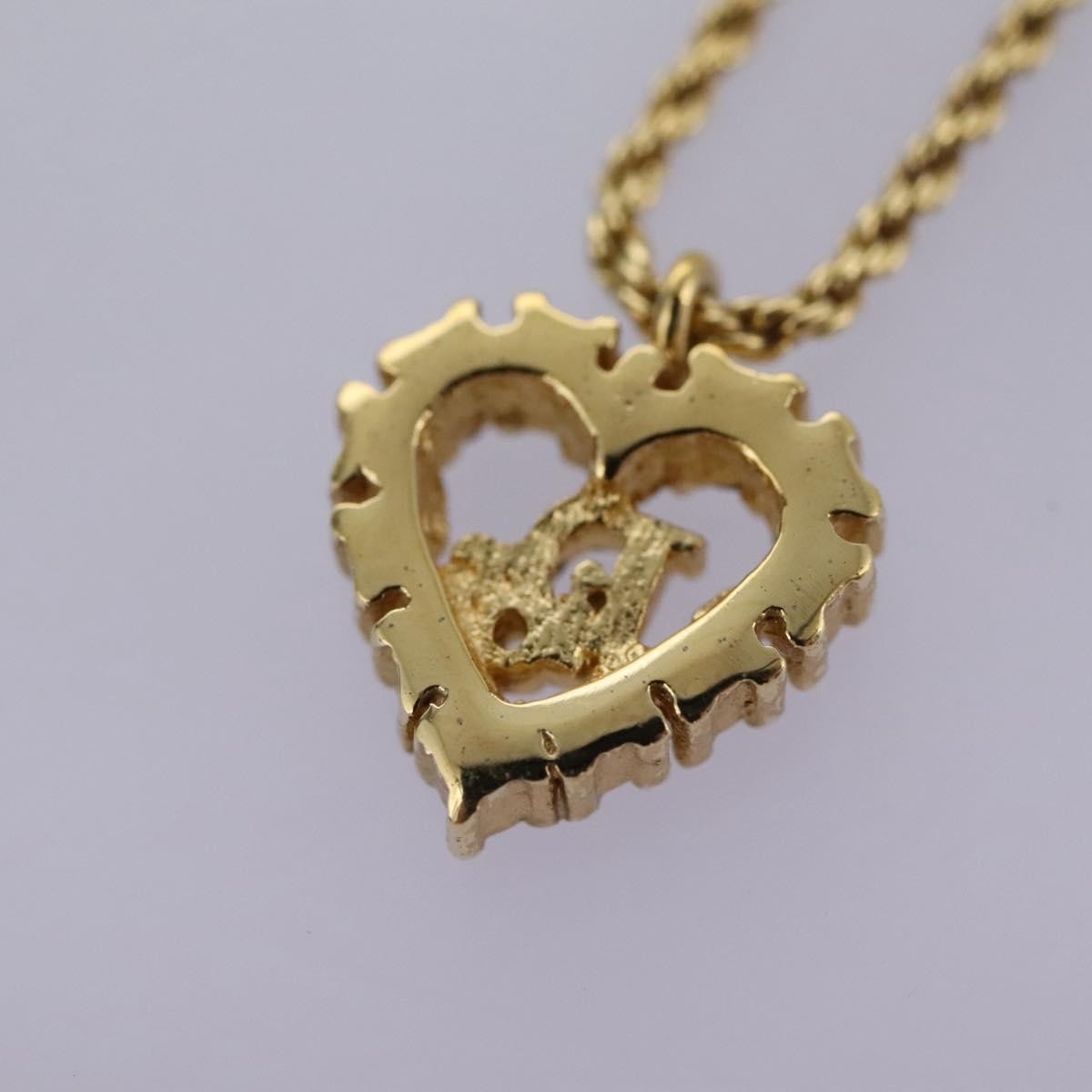 Christian Dior Logo Heart Pendant Necklace Metal with Crystal, GOLD, METAL, Necklace