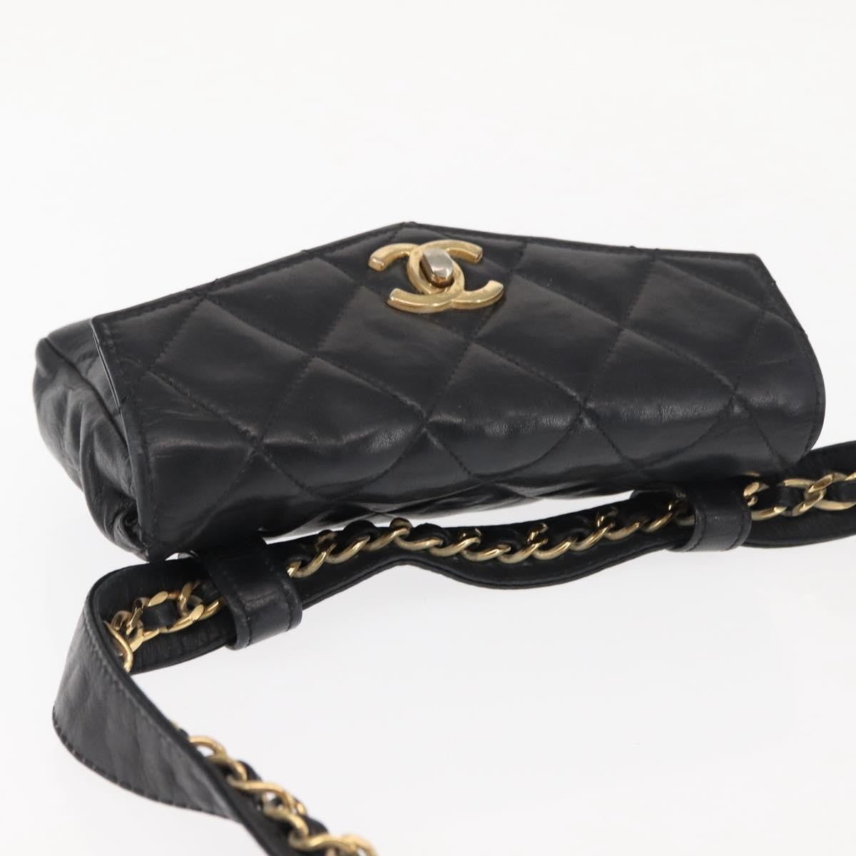 Chanel Vintage CC Flap Waist Bag Quilted Lambskin, BLACK, LEATHER, Shoulder bag
