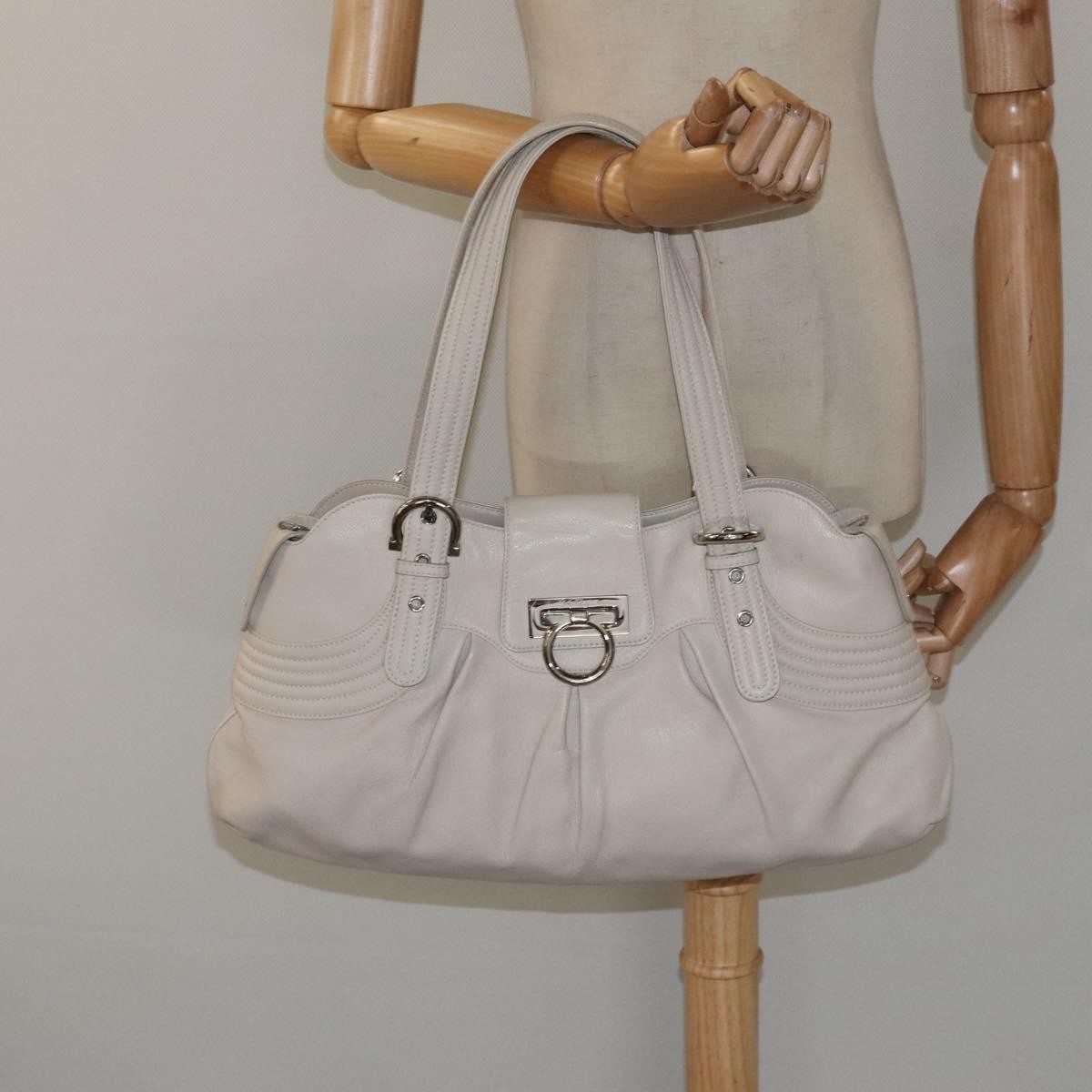 Salvatore Ferragamo Gancini handbag Leather, WHITE, LEATHER, Handbag
