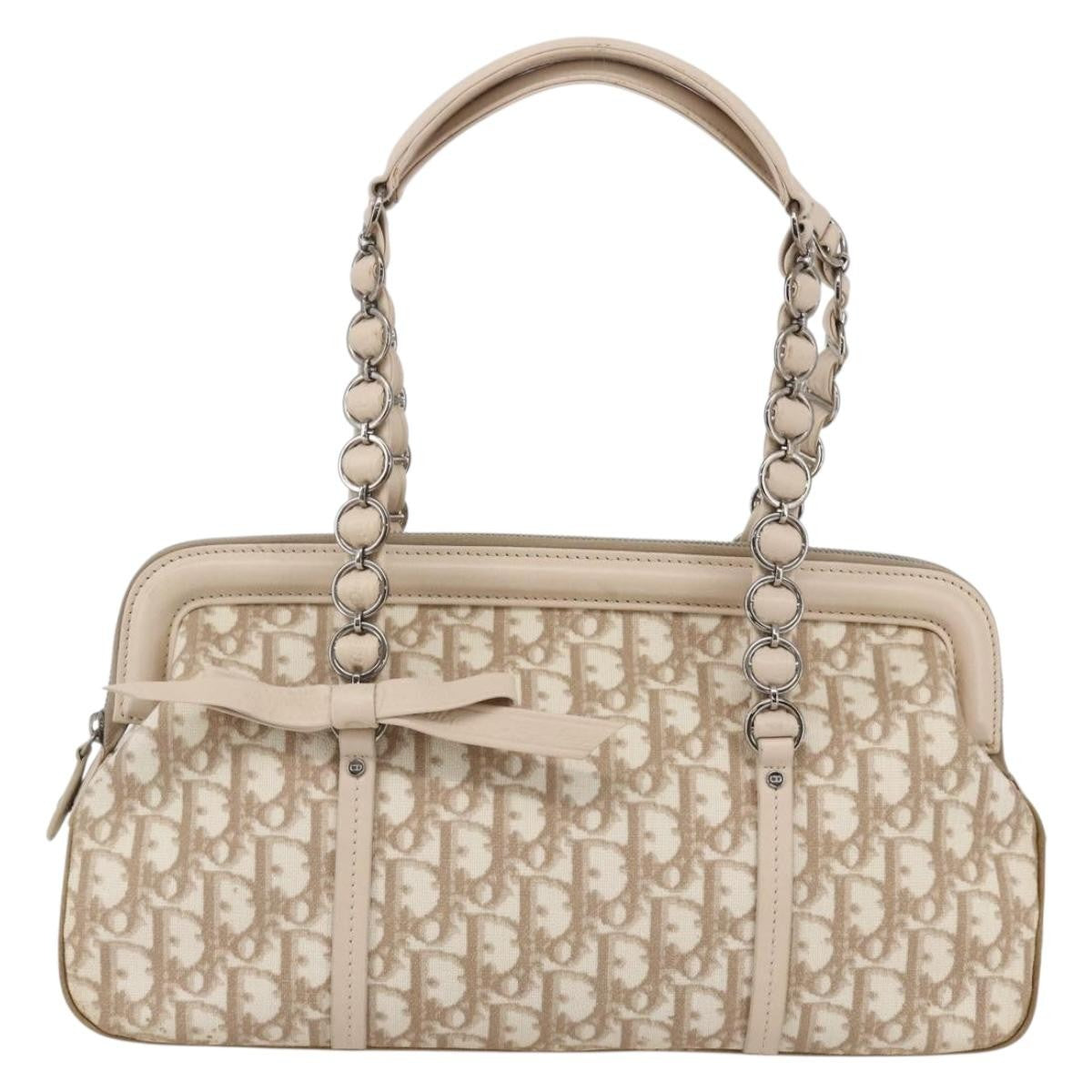 Christian Dior Vintage Trotter Romantique Zip Satchel Diorissimo Coated Canvas, BEIGE, CANVAS, Tote bag