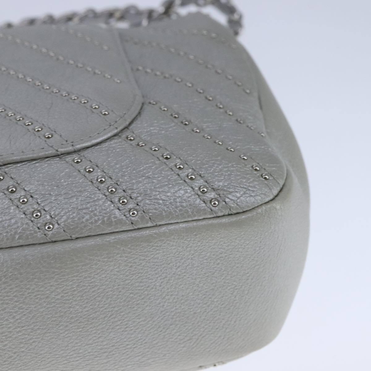 Chanel Vintage Classic Single Flap Bag Stitched Calfskin, GRAY, LEATHER, Shoulder bag