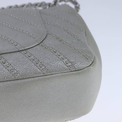 Chanel Vintage Classic Single Flap Bag Stitched Calfskin, GRAY, LEATHER, Shoulder bag