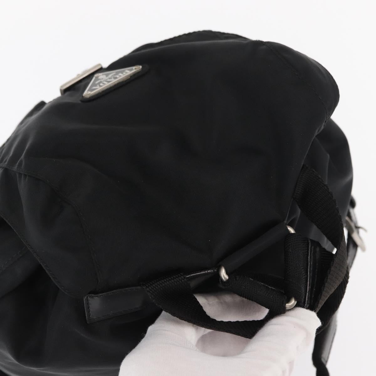 Prada Vela Double Front Pocket Backpack Tessuto with Saffiano Leather, BLACK, NYLON, Backpack