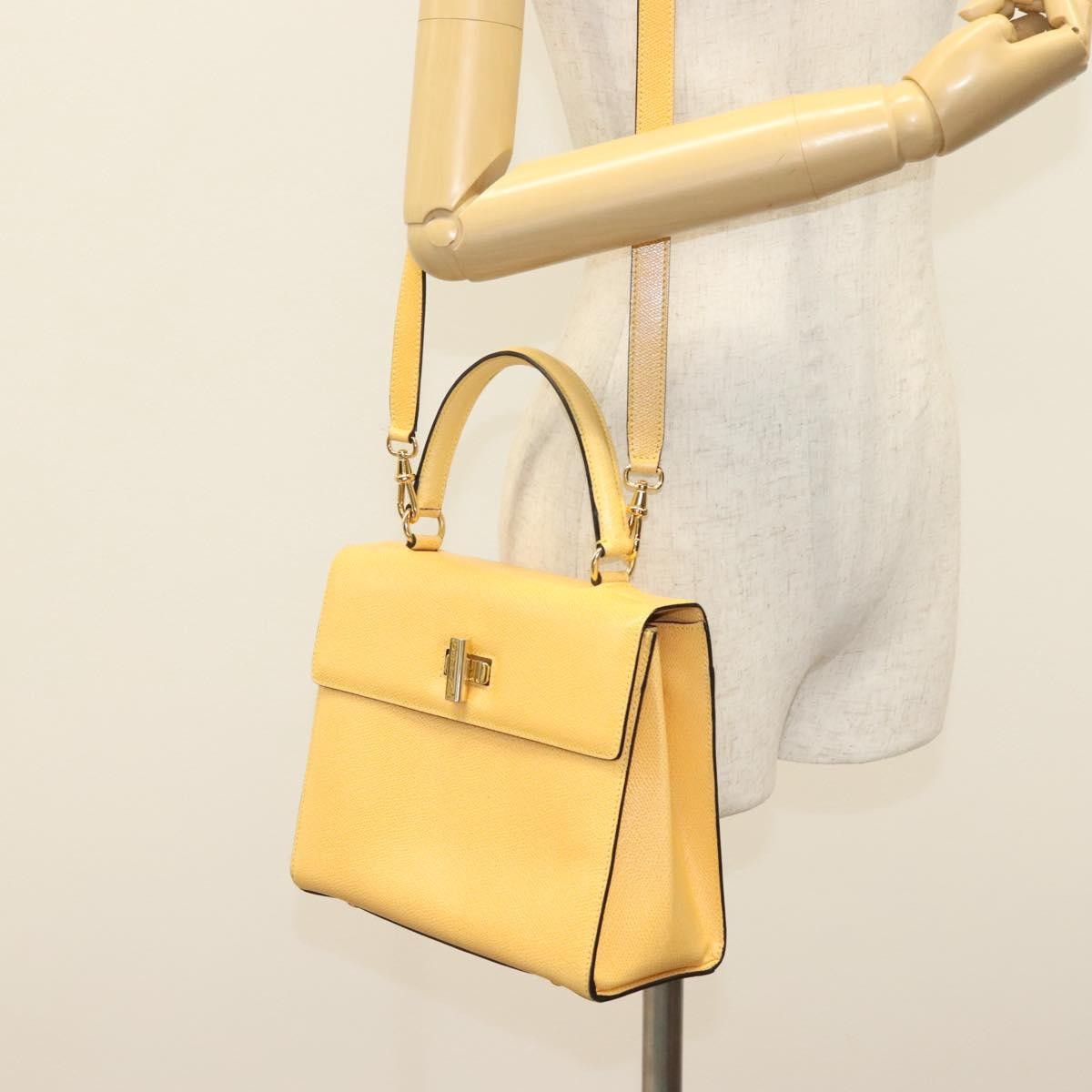 Celine Vintage Convertible Turnlock Top Handle Bag Leather, YELLOW, LEATHER, Handbag
