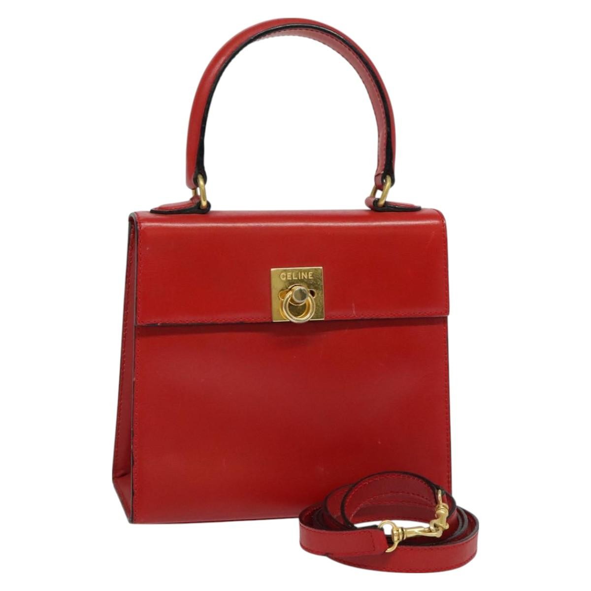 Celine Vintage Logo Top Handle Bag Leather, RED, LEATHER, Handbag