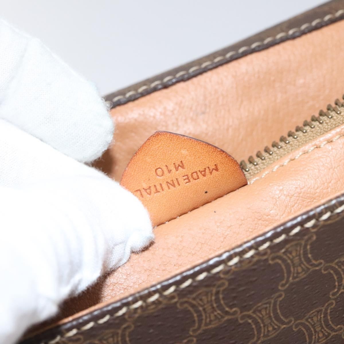 Celine Vintage Macadam Circle Logo Shoulder Bag Canvas and Leather, Brown, Canvas, Shoulder Bag