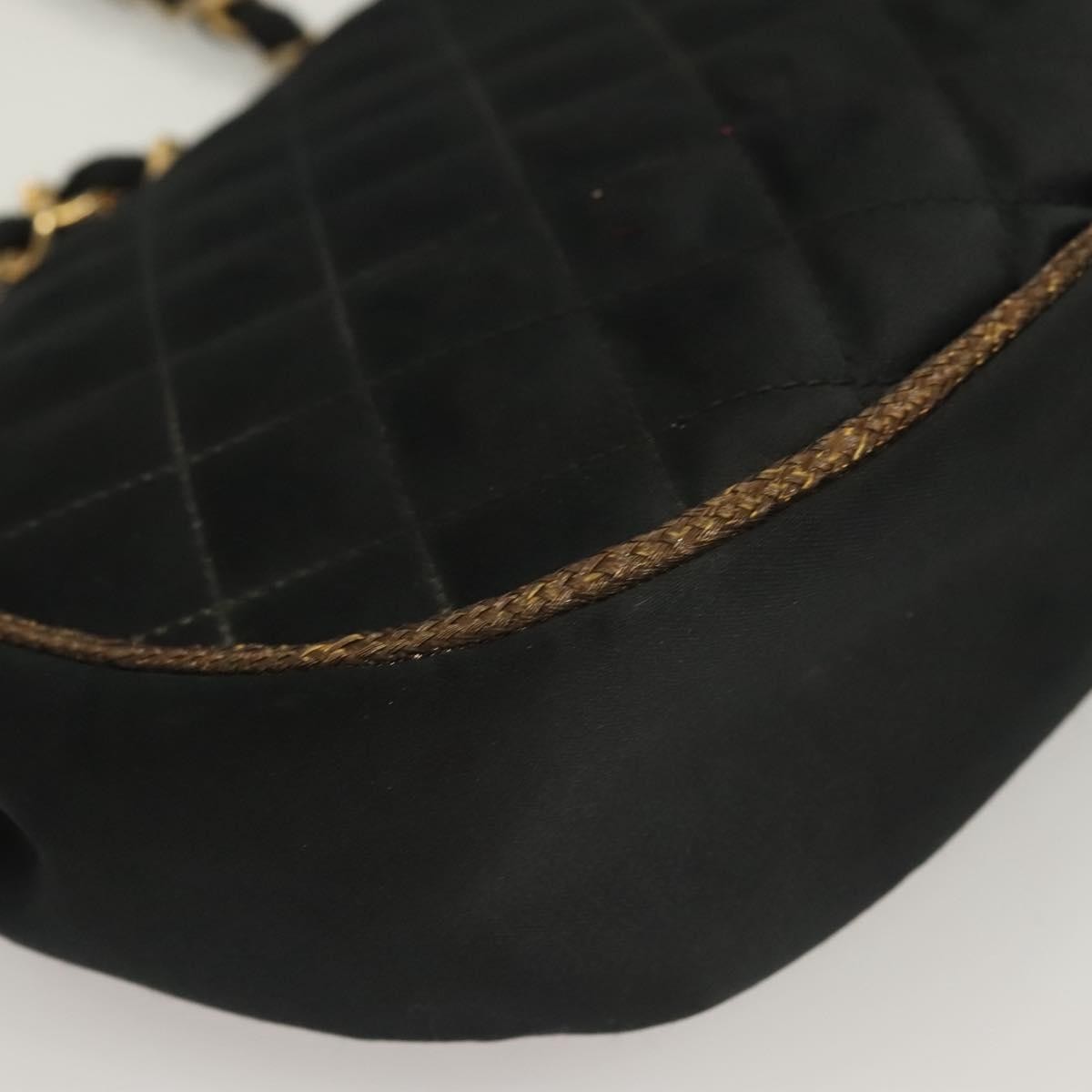 Chanel Vintage Half Moon Chain Bag Quilted Satin with Braided Detail, BLACK, SATIN, Handbag