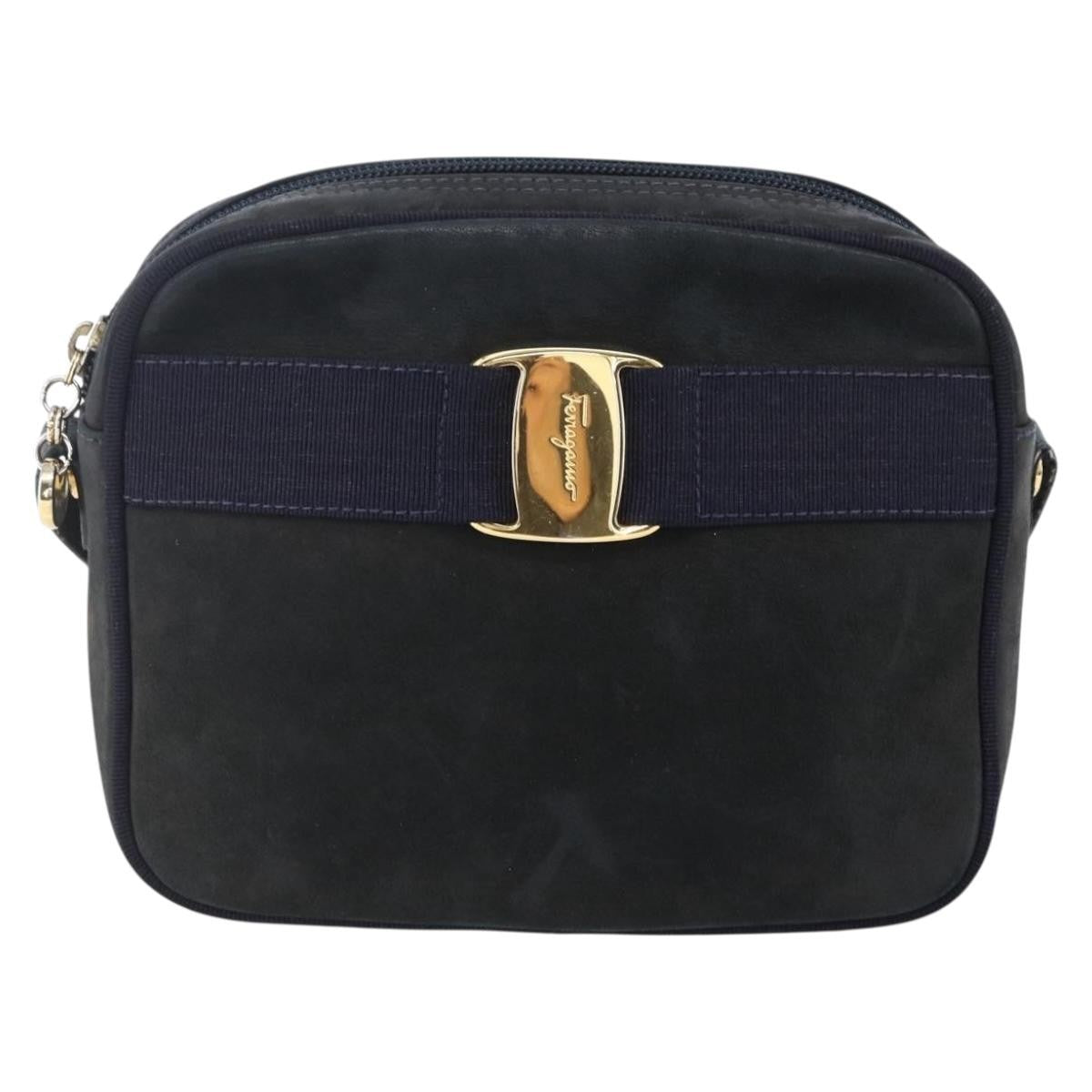 Salvatore Ferragamo Vala Shoulder Bag Suede, NAVY, SUEDE, Shoulder bag