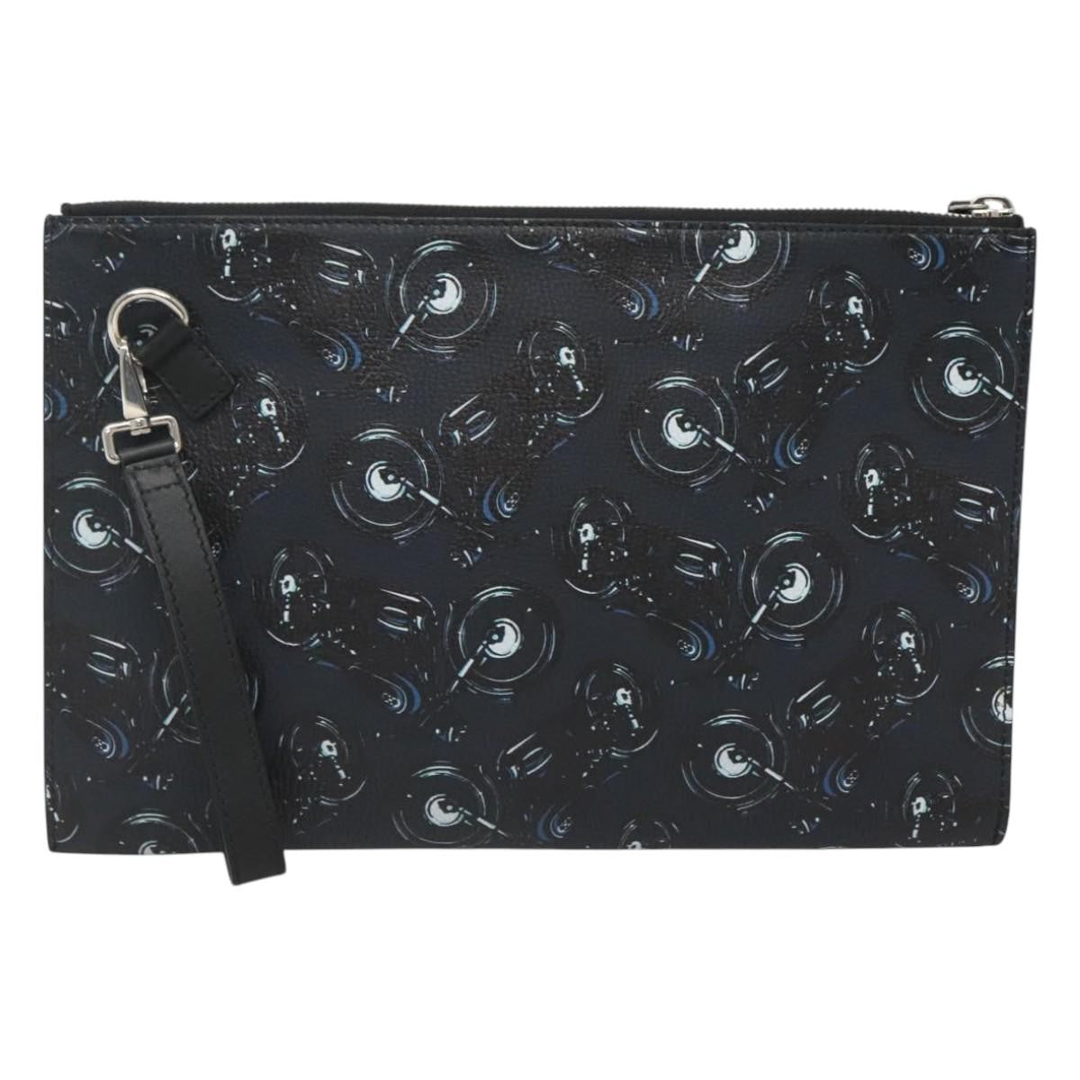 Salvatore Ferragamo Zip Pouch Motorcycle Print Leather, BLACK, LEATHER, Clutche & pouche