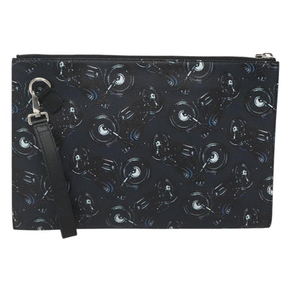 Salvatore Ferragamo Zip Pouch Motorcycle Print Leather, BLACK, LEATHER, Clutche & pouche