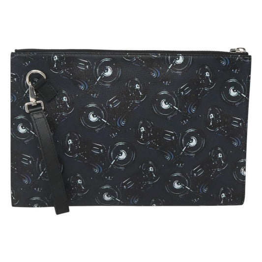 Salvatore Ferragamo Zip Pouch Motorcycle Print Leather, BLACK, LEATHER, Clutche & pouche