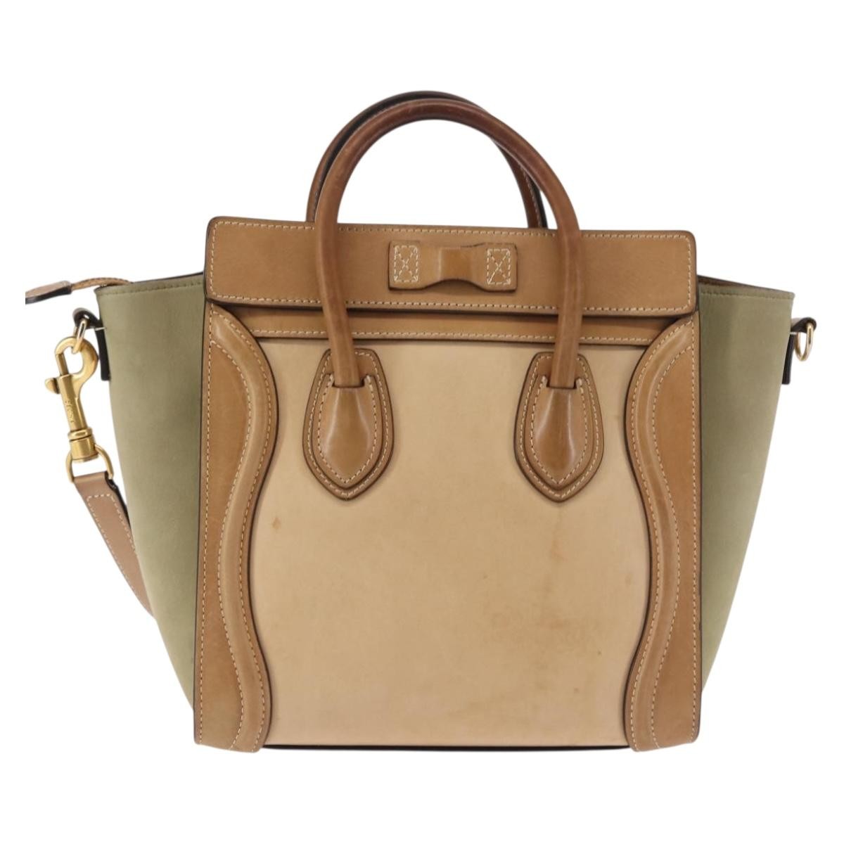 Celine Tricolor Luggage Bag Leather, BEIGE, LEATHER, Handbag