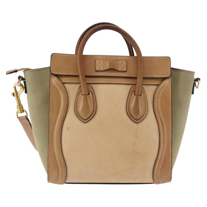 Celine Tricolor Luggage Bag Leather, BEIGE, LEATHER, Handbag