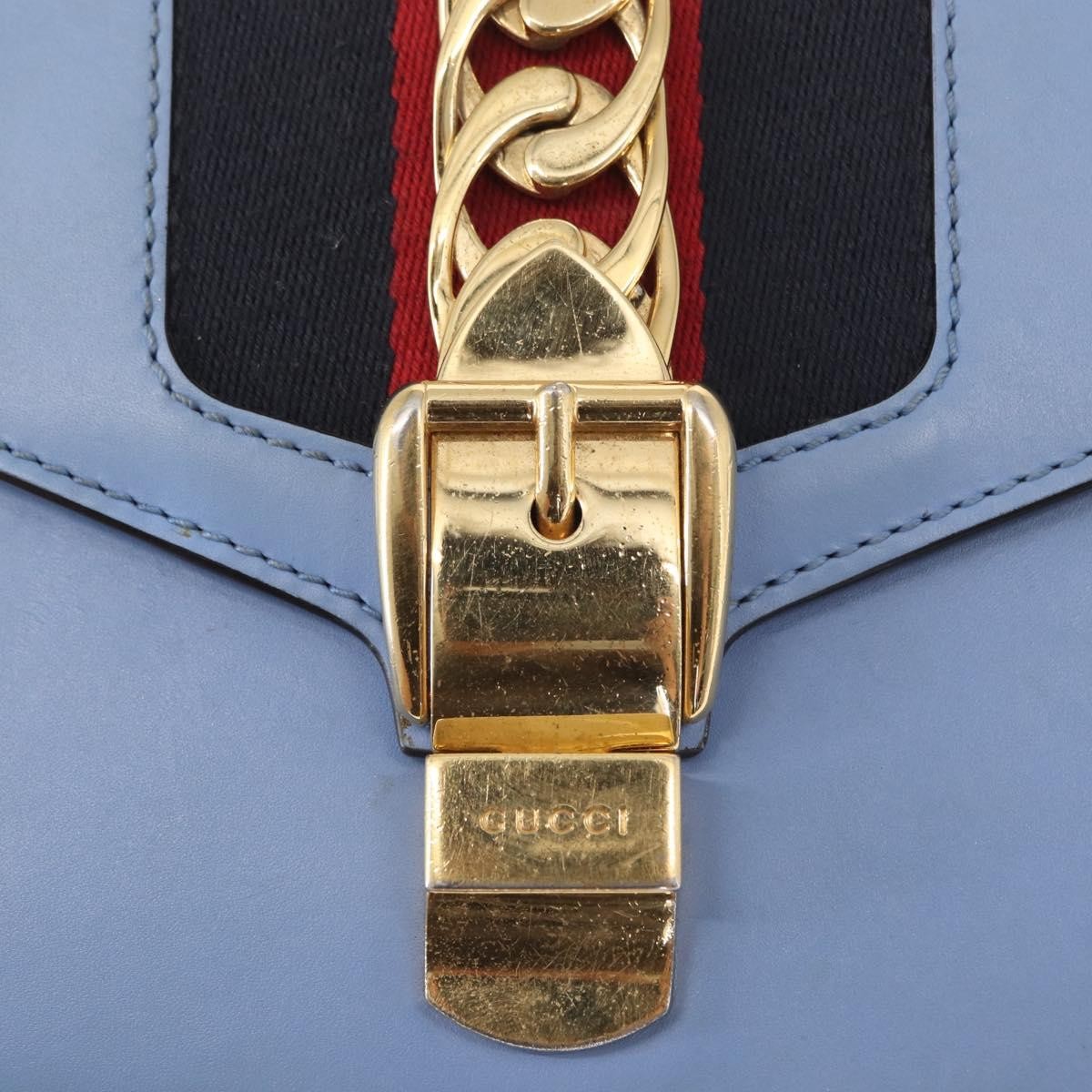 Gucci Sylvie Chain Shoulder Bag Leather, BLUE, LEATHER, Shoulder bag