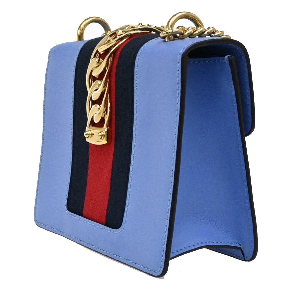 Gucci Sylvie Shoulder Bag Leather, BLUE, LEATHER, Shoulder bag