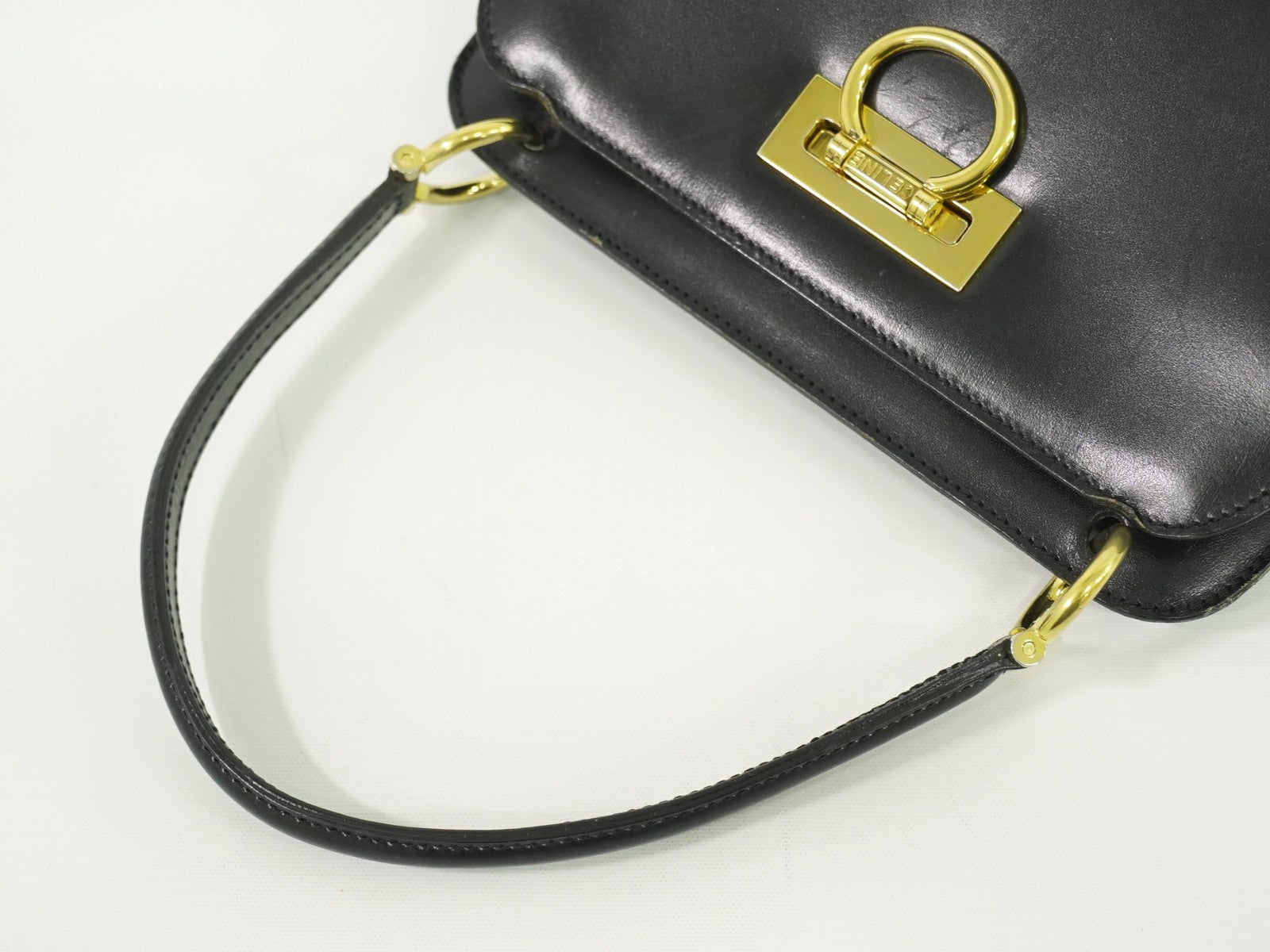 Celine Gancini Handbag Leather, BLACK, LEATHER, Handbag