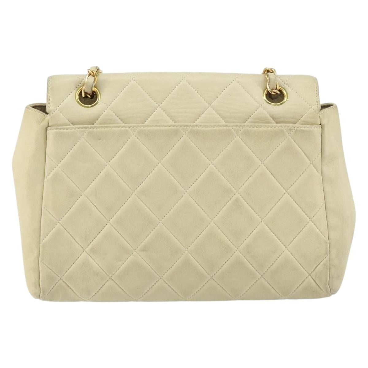 Chanel Vintage Envelope Flap Bag Quilted Lambskin, BEIGE, LEATHER, Shoulder bag