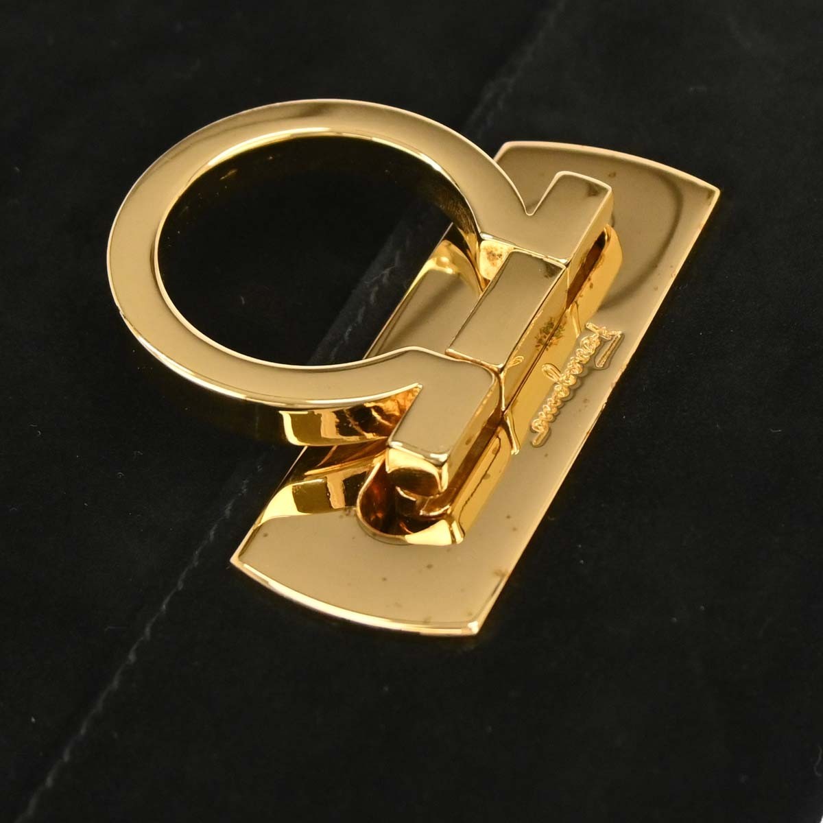 Salvatore Ferragamo Gancini Convertible Top Handle Bag Suede, BLACK, SUEDE, Handbag