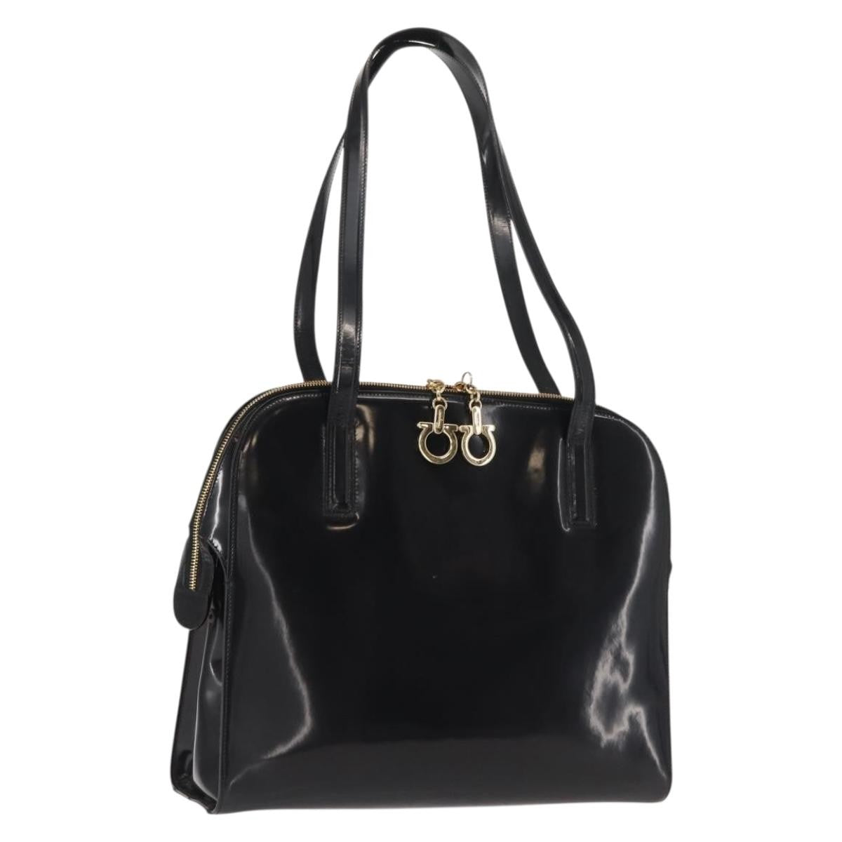 Salvatore Ferragamo Gancini Tote Patent leather, BLACK, PATENT_LEATHER, Tote bag