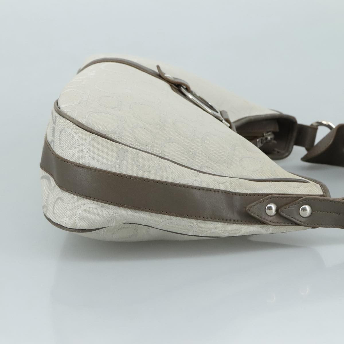 Salvatore Ferragamo Gancini Shoulder Bag Canvas, GRAY, CANVAS, Shoulder bag