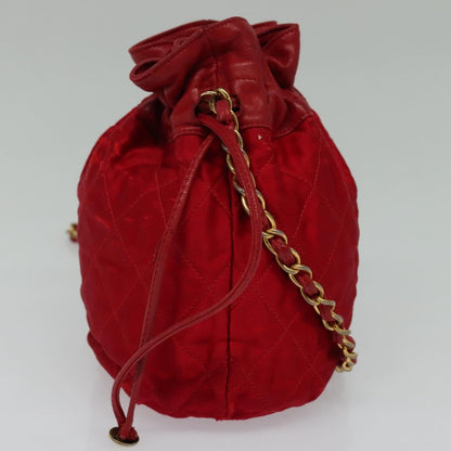 Chanel Vintage Drawstring Bucket Bag Quilted Satin, RED, SATIN, Shoulder bag