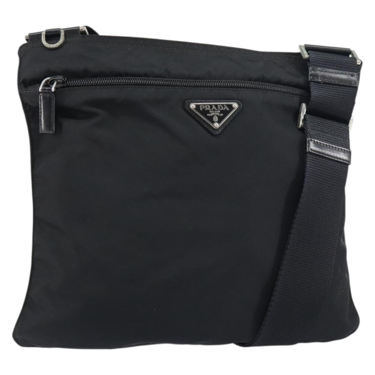 Prada Front Pocket Messenger Bag Tessuto, BLACK, NYLON, Shoulder bag