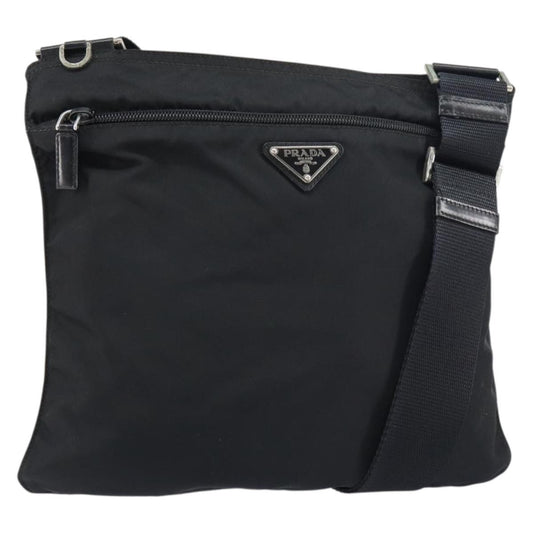 Prada Front Pocket Messenger Bag Tessuto, BLACK, NYLON, Shoulder bag