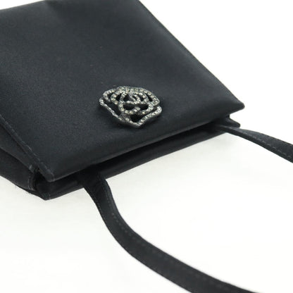 Chanel Vintage Crystal Camellia Evening Bag Satin, BLACK, SATIN, Shoulder bag