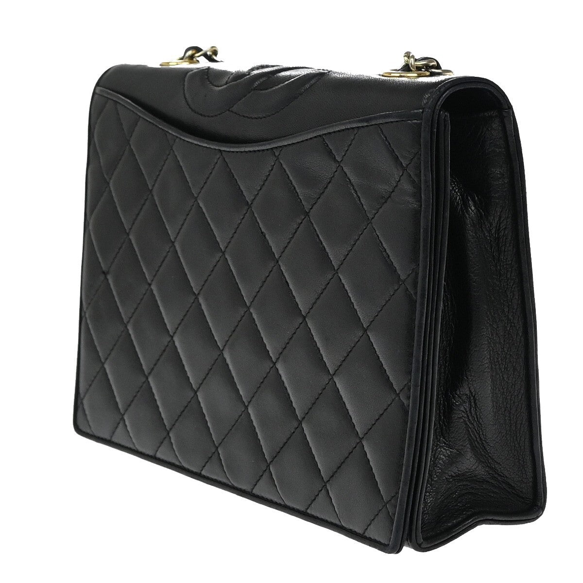 Chanel Vintage CC Chain Full Flap Bag Quilted Leather, BLACK, LEATHER, Shoulder bag