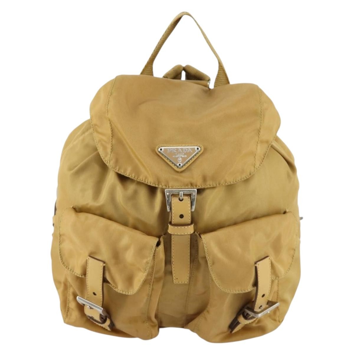 Prada Double Front Pocket Backpack Tessuto, BEIGE, NYLON, Backpack