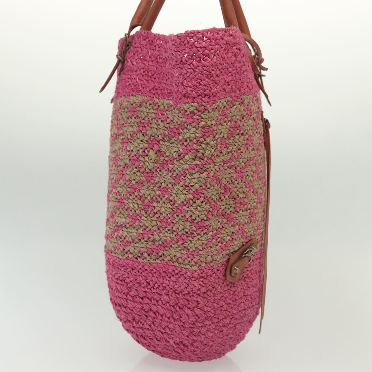 Balenciaga Panier Basket Tote Woven Raffia, PINK, WOOD, Tote bag