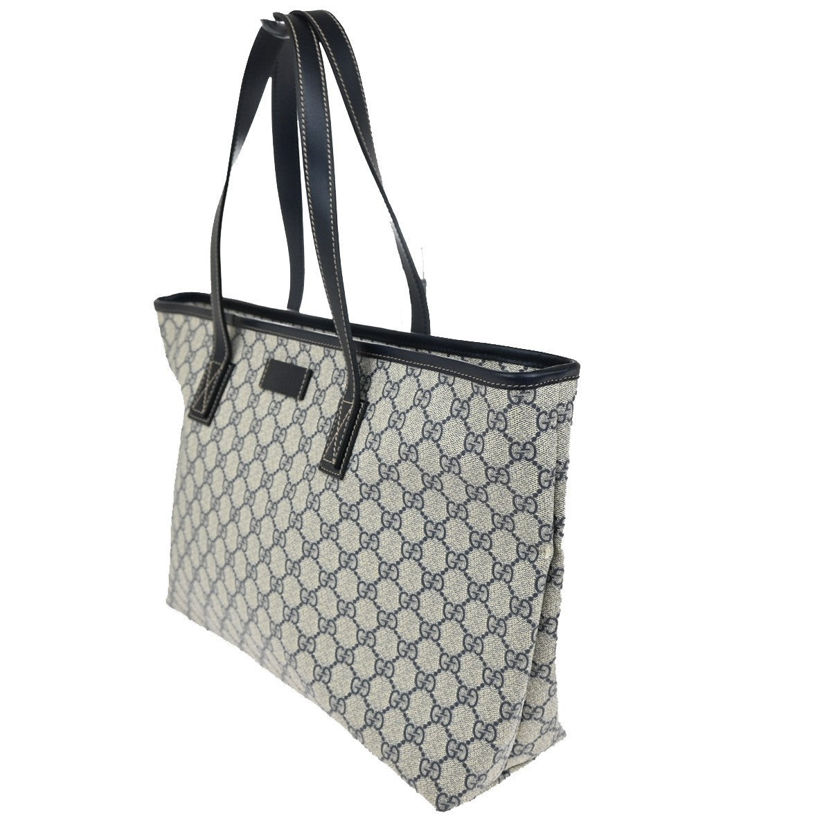Gucci Plus Tote GG Coated Canvas with Leather, NAVY, CANVAS, Tote bag