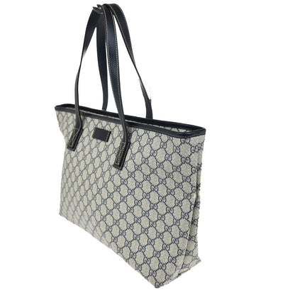 Gucci Plus Tote GG Coated Canvas with Leather, NAVY, CANVAS, Tote bag