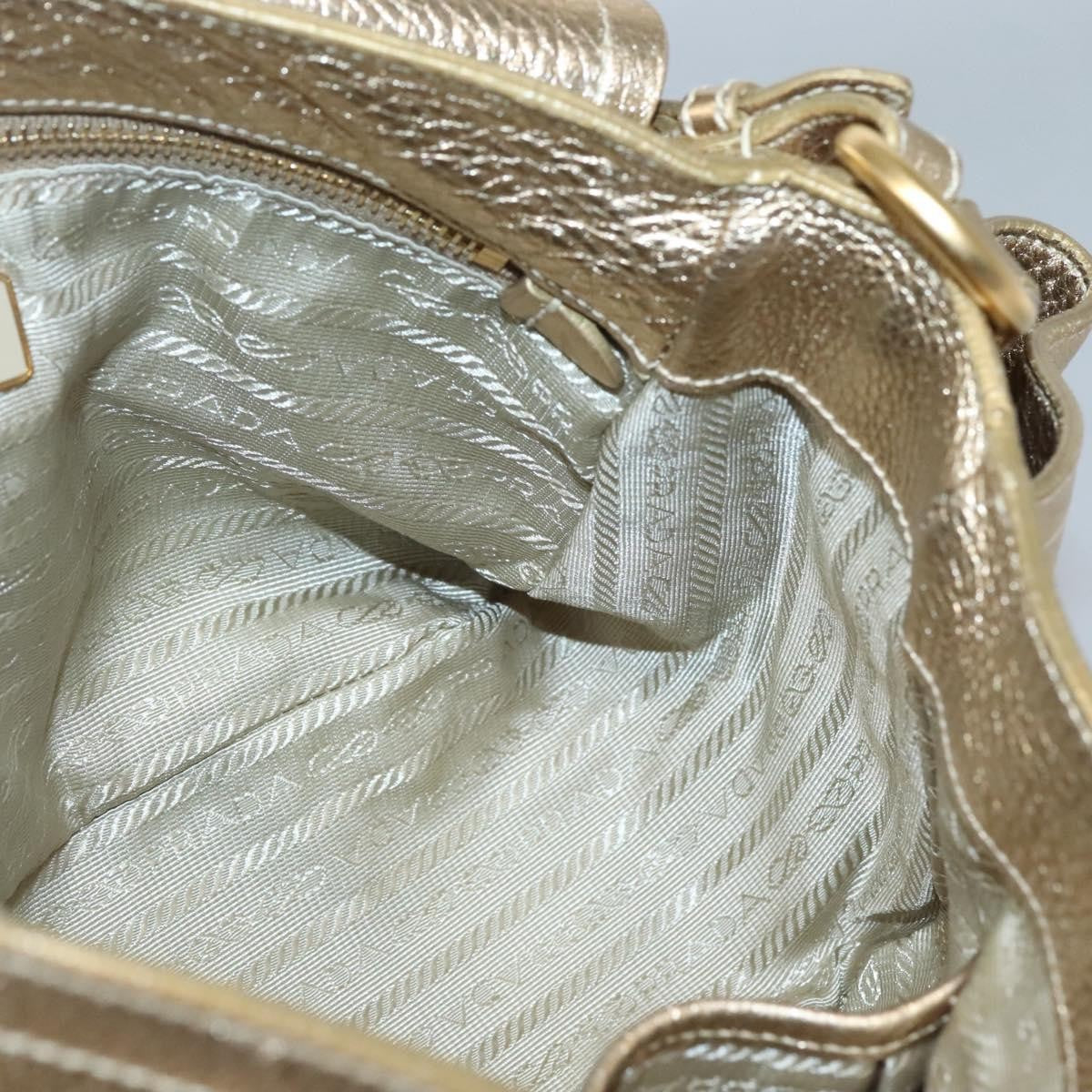 Prada Antic Pushlock Shoulder Bag Leather, GOLD, LEATHER, Shoulder bag