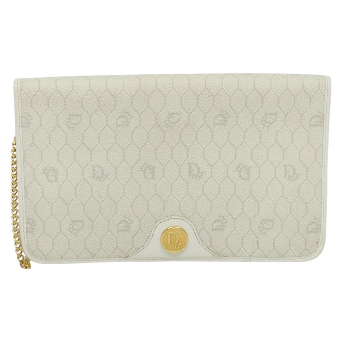 Christian Dior Vintage Honeycomb chain Canvas, WHITE, CANVAS, Handbag