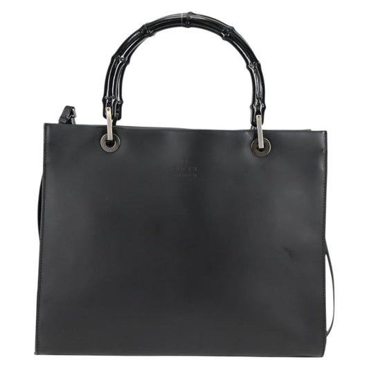 Gucci Bamboo Top Handle Convertible Tote Leather, BLACK, LEATHER, Tote bag