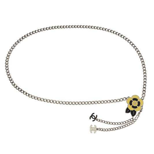 Chanel Vintage Camellia Charm Chain Belt Metal, SILVER, SILVER_PLATED, Belts