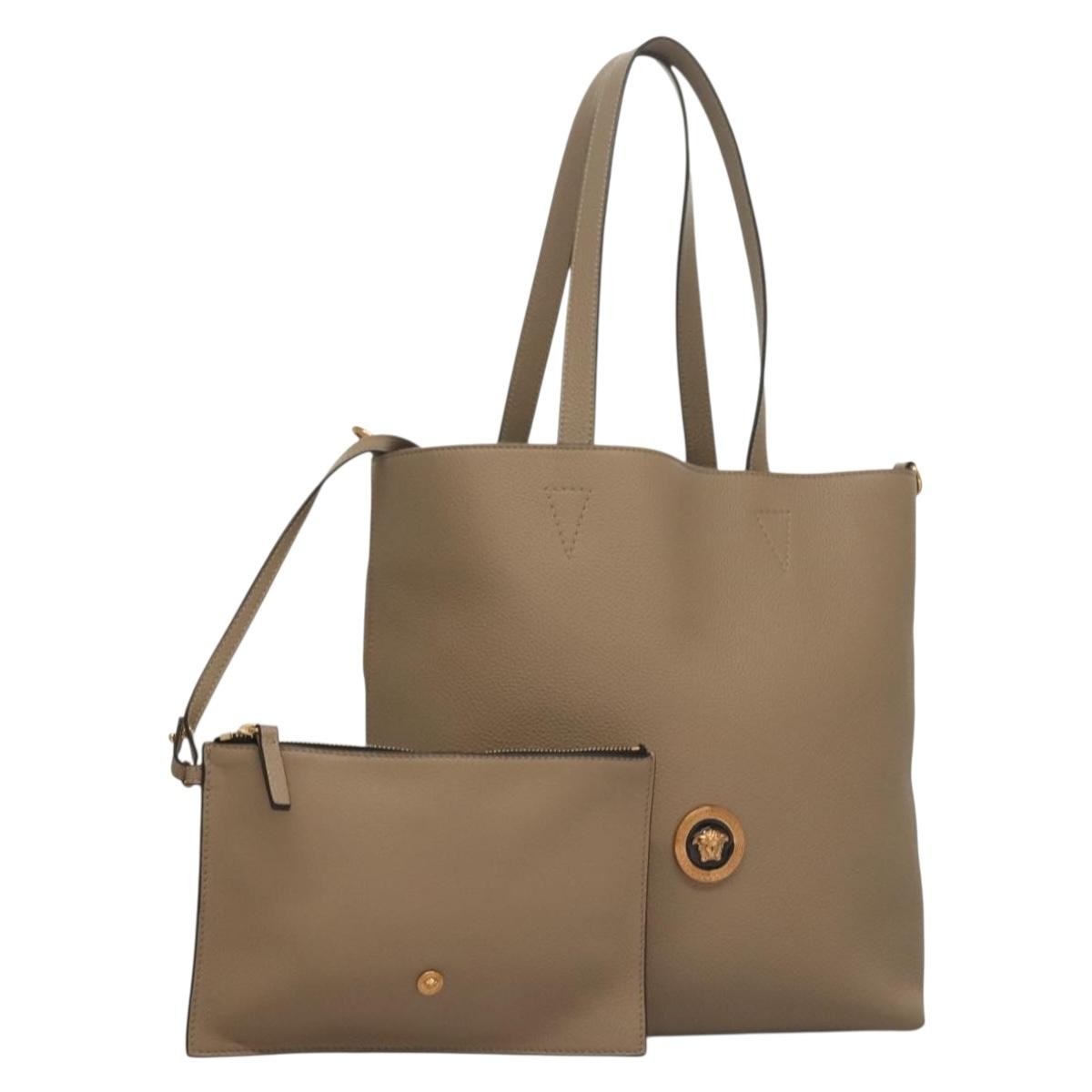 Versace La Medusa Tote Embossed Canvas, BEIGE, LEATHER, Tote bag