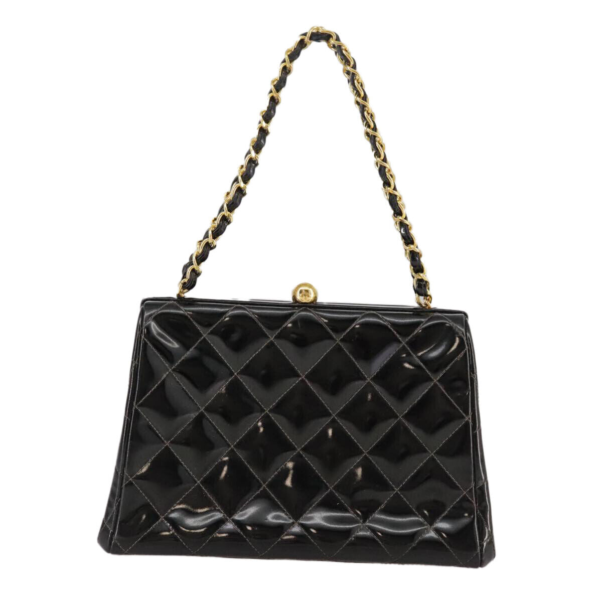 Chanel Vintage Chain Frame Bag Quilted Patent, BLACK, PATENT_LEATHER, Handbag