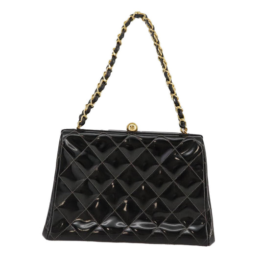 Chanel Vintage Chain Frame Bag Quilted Patent, BLACK, PATENT_LEATHER, Handbag